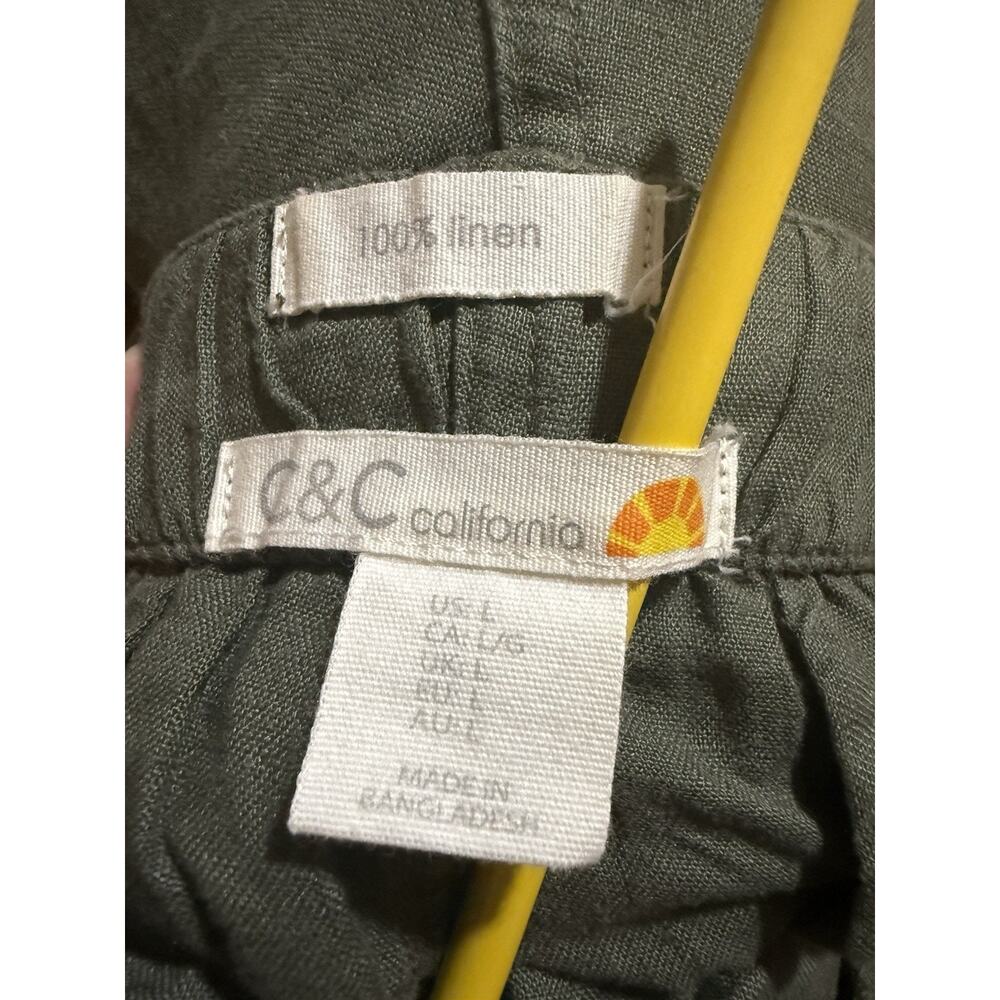 C&C California 100% Linen Women High Waisted Green Belted Paper-Bag Shorts Large - Picture 10 of 13
